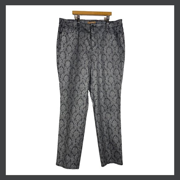 Ellen Tracy Silver Foil Print Jeans Metallic Print High Rise Women's Size 14 - Picture 1 of 14